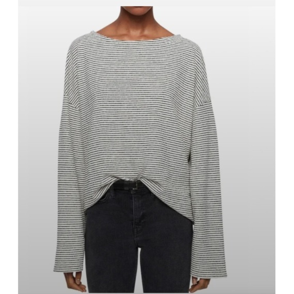 All Saints Adelise Black & White Striped Long Sleeve Tee Shirt - Excellent
